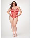Fishnet Strappy High Cut Leg Teddy Red SM