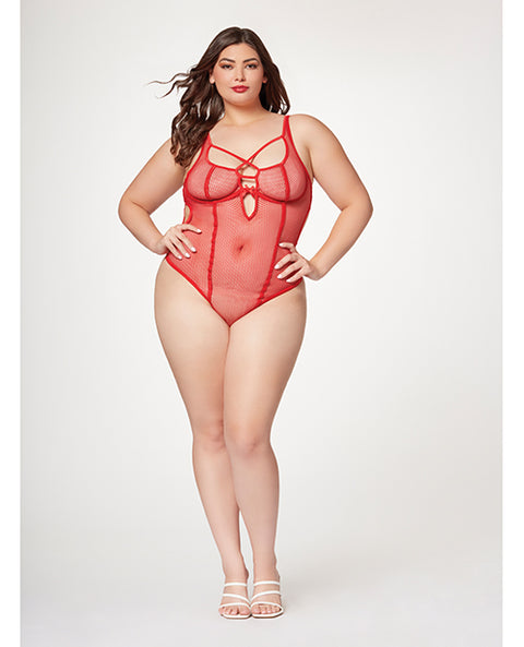 Fishnet Strappy High Cut Leg Teddy Red SM