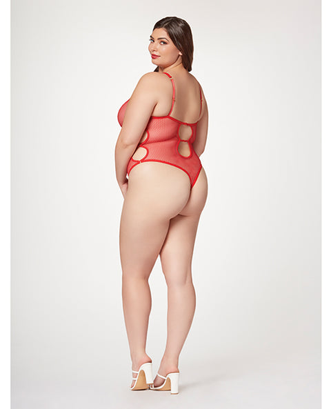 Fishnet Strappy High Cut Leg Teddy Red SM