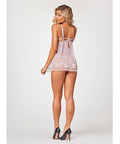 Sheer Mesh & Lace Demi Cup Babydoll & Thong Lavender