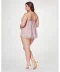 Sheer Mesh & Lace Demi Cup Babydoll & Thong Lavender
