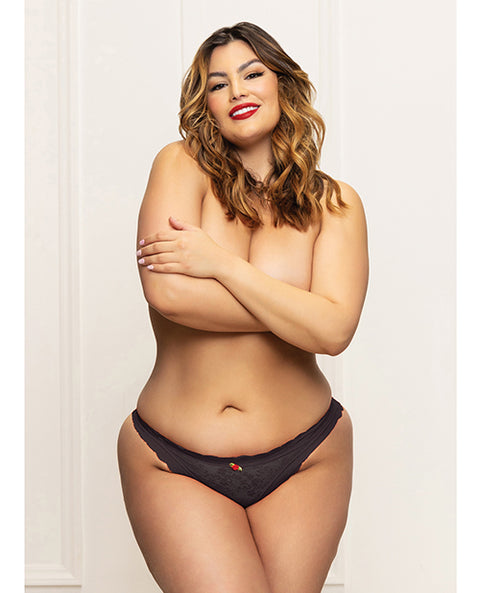 Lace Panty w/Heart Cut Out Back & Pearl Chain Detail - Black SM