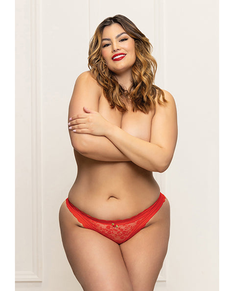Lace Panty w/Heart Cut Out Back & Pearl Chain Detail - Red XL