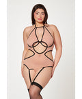 Mesh Cut Out Halter Teddy Nude/Black