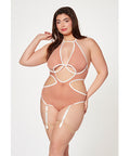 Mesh Cut Out Halter Teddy Nude/White