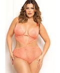 Floral Lace Underwire Teddy - Coral