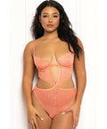 Floral Lace Underwire Teddy - Coral