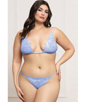Lace Triangle Top & G-String With Rhinestone Details - Periwinkle Blue