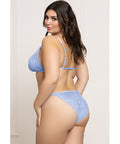 Lace Triangle Top & G-String With Rhinestone Details - Periwinkle Blue
