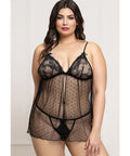 Lace And Dot Mesh Babydoll W/G-String - Black
