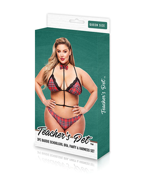 Teacher's Pet Baddie Schoolgirl Top W/Bow Tie & Panty Red/Black