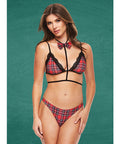 Teacher's Pet Baddie Schoolgirl Top W/Bow Tie & Panty Red/Black