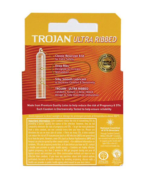Trojan Ultra Ribbed Condoms - Box of 3
