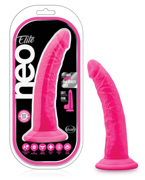 Blush Neo Elite 7.5" Silicone Dual Density Cock w/Balls - Neon Pink