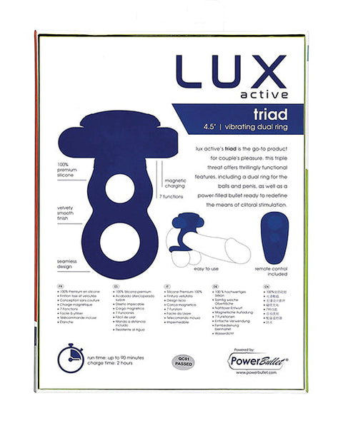 Lux archived Triad 4.5" Vibrating Dual Ring w/Remote - Dark Blue