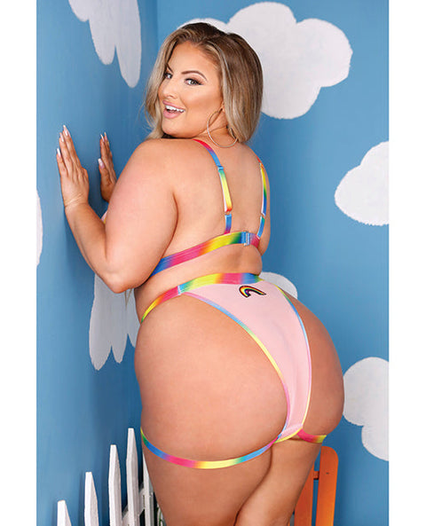 Vibes Make it Rain Caged Bralette & Panty w/Booty Rainbow