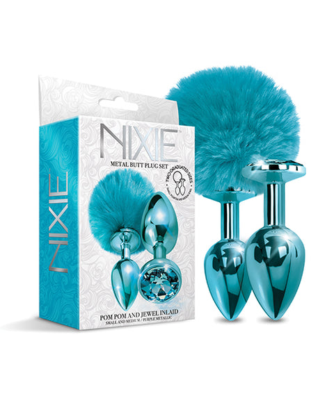 Nixie Metal Butt Plug Set w/Jewel Inlaid & Pom Pom