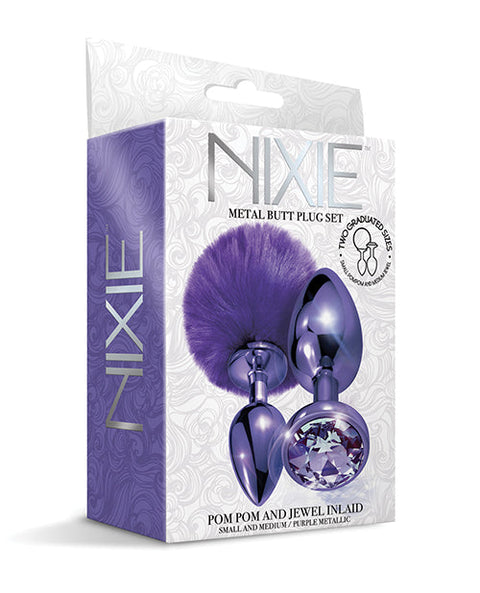 Nixie Metal Butt Plug Set w/Jewel Inlaid & Pom Pom