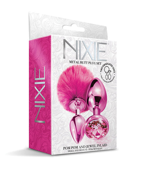 Nixie Metal Butt Plug Set w/Jewel Inlaid & Pom Pom