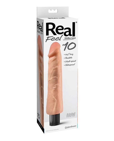 Real Feel No. 10  Long 10" Vibe Waterproof - Mutli-speed Flesh