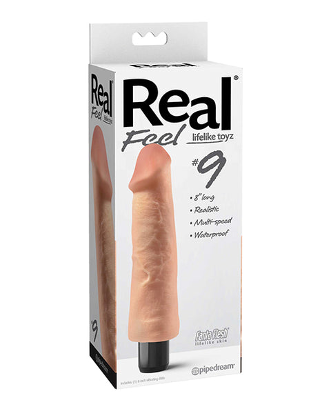 Real Feel No. 9  Long 9" Vibe Waterproof - Mutli-speed Flesh