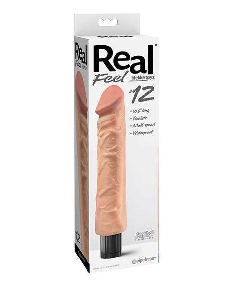 Real Feel No. 12  Long 10" Vibe Waterproof - Mutli-speed Flesh