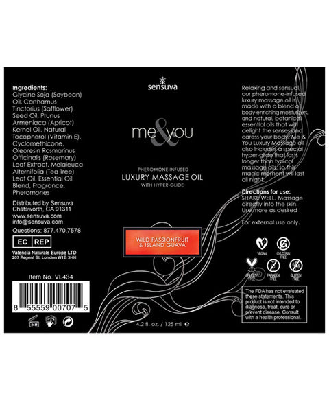 Sensuva Me & You Massage Oil - 4.2 oz Passion Fruit Guava