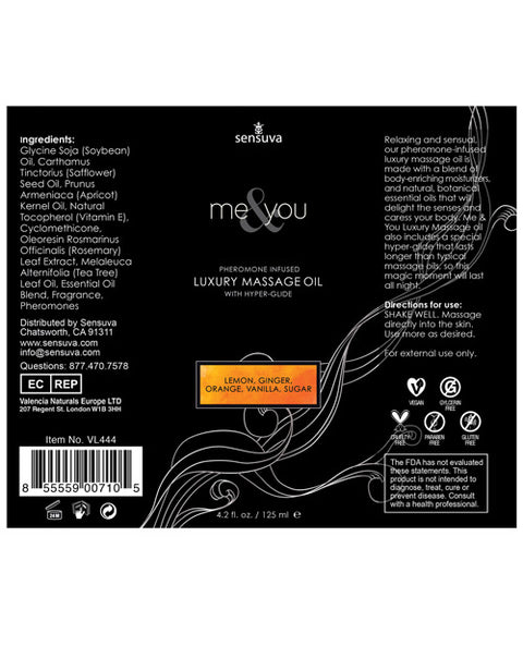 Sensuva Me & You Massage Oil - 4.2 oz Sugar & Citrus