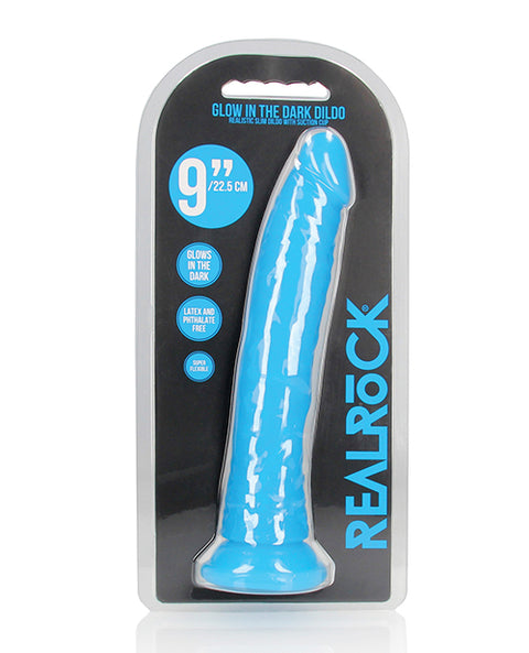 Shots RealRock 9" Slim Dildo Glow in the Dark - Neon