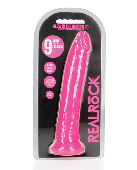 Shots RealRock 9" Slim Dildo Glow in the Dark - Neon