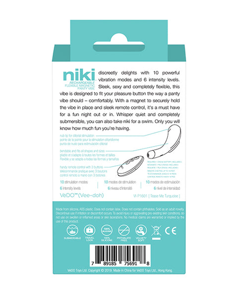 VeDO Niki Rechargeable Panty Vibe - Tease Me Turquoise